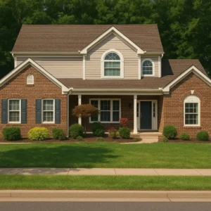 Front view of a well-kept suburban home with fresh siding and trim – expert handyman services for exterior drywall and home repair.